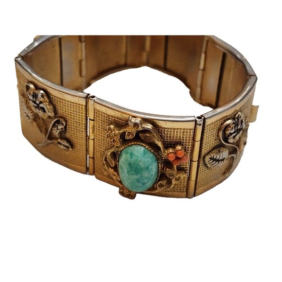 Vintage Stunning Mottled/Peking Glass Bezel Set Textured Bracelet (A2397) - Picture 4 of 13